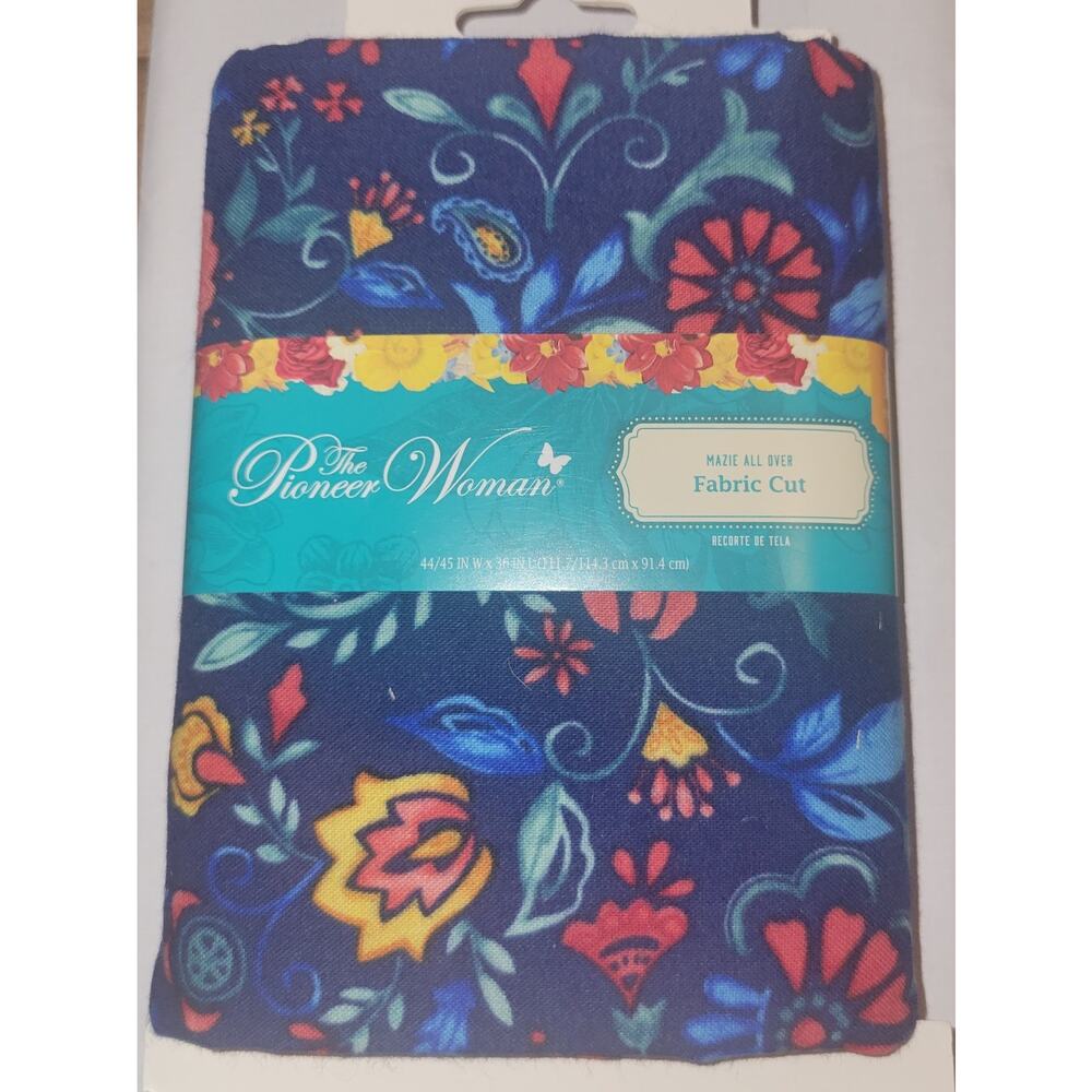Pioneer Woman 1 yd Precut Fabric Mazie All Over Dark Blue Floral 100% Cotton